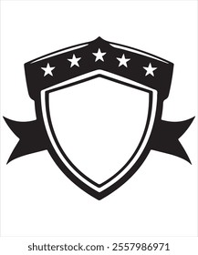 Vector Art of Black Shield with Star and Decorative Ribbon
