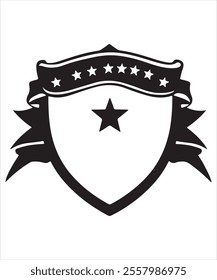 Vector Art of Black Shield with Star and Decorative Ribbon
