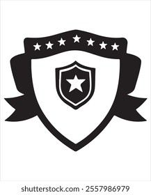 Vector Art of Black Shield with Star and Decorative Ribbon
