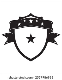 Vector Art of Black Shield with Star and Decorative Ribbon
