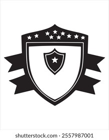 Vector Art of Black Shield with Star and Decorative Ribbon
