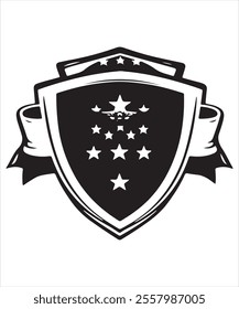 Vector Art of Black Shield with Star and Decorative Ribbon
