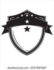 Vector Art of Black Shield with Star and Decorative Ribbon
