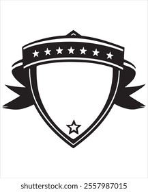Vector Art of Black Shield with Star and Decorative Ribbon
