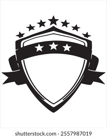 Vector Art of Black Shield with Star and Decorative Ribbon
