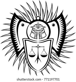 Vector art with black symbol of ruthless law on white background
