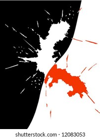 Vector art black and white background with red blot.