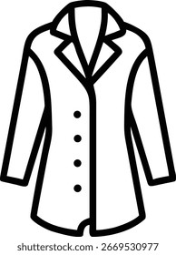 Arte vectorial de icono de contorno en blanco y negro de un abrigo