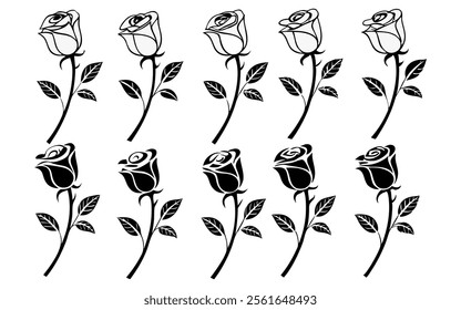 Vector Art of Black and White Roses Displayed in a Grid Pattern, Ideal for Wallpaper, Textile Design, and Graphic Projects.