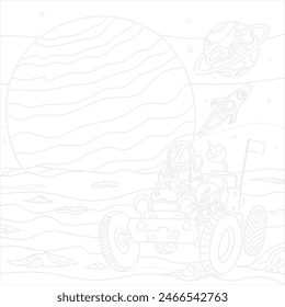 vector art black and white sketch illustration of astronaut on the moon