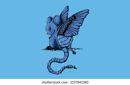 vector art of a blue mouse with bird and butterfly wings