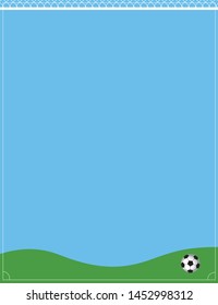 
vector art with blue sky, soccer ball, field and space for text