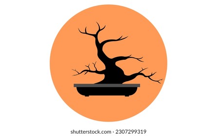 Vector art of a bonsai with orange circle background.