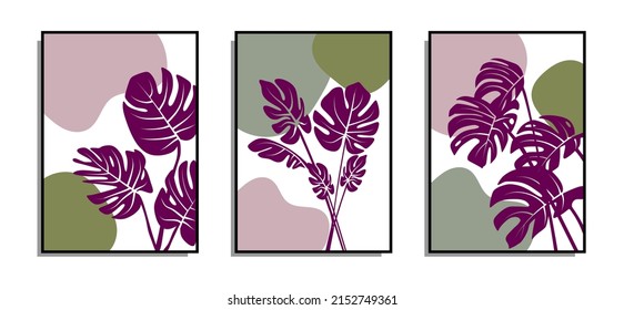 Vector art of botanical walls. Image of Tropical Foliage art with abstract shapes. Abstract Plant Art Design for print, cover, wallpaper, Minimal and natural wall art. Vector illustration.