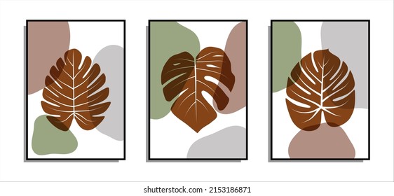 Arte vectorial de paredes botánicas. Imagen de arte Foliage tropical con formas abstractas. Resumen Diseño de arte vegetal para impresión, cubierta, papel pintado, arte de pared mínimo y natural. Ilustración vectorial.