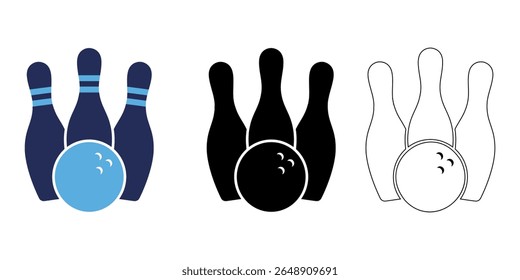 Vector art of bowling pins and ball icon set isolated on white background