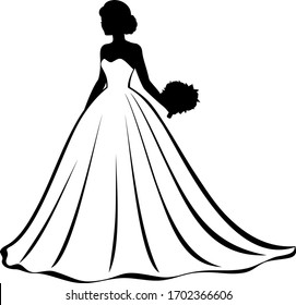 Vector art, bride in beautiful white dress, wedding picture, art for wedding
