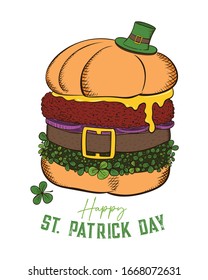 Vector art Burger. Lettering st. Greeting happy st. Patrick day symbol.  