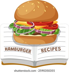 Vector art of a burger on an open cookbook