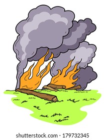 Vector Art: burning logs, wild fire, and dark smoke