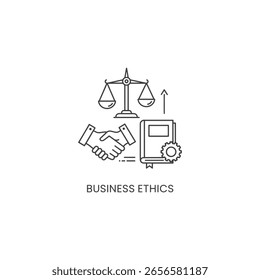 Vector art of business ethics are symbolized by scales of justice a handshake and