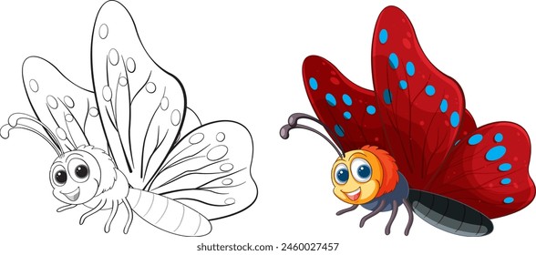 Arte vectorial de una mariposa, blanco y negro y de color