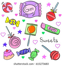 Vector art of candy object various doodles