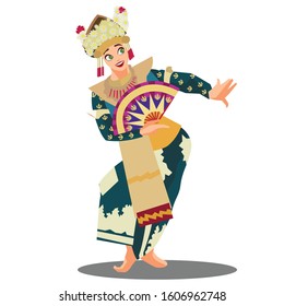vector art cartoon of bali girl dancing cultural in traditional clothing