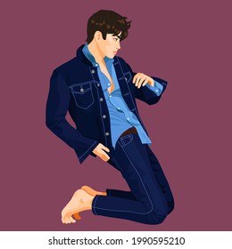 vector art cartoon boy posing