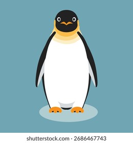 Arte vetorial do pinguim-imperador de desenho animado em pé sobre gelo isolado sobre fundo azul