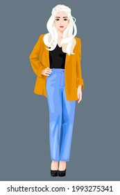 vector art cartoon girl in casual outfit 