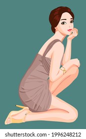 vector art cartoon model in dress 