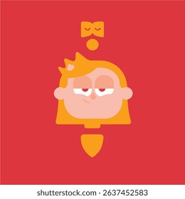 Vector art of Cartoon princess with crown on red background