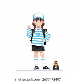 Vector art of Cartoon schoolgirl with owl isolated on white background