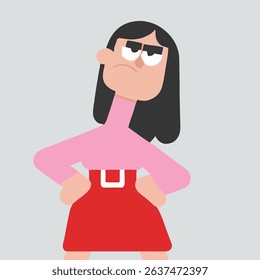 Vector art of Cartoon woman with an angry expression isolated on white