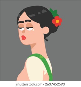 Vector art of Cartoon woman with flower in her hair illustration