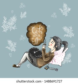 Vector art is the cat and coffee
