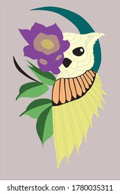 Arte vectorial de la cara de un gato con flor