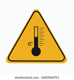 Arte vetorial de precaução sinal de celsius de alta temperatura um sinal de aviso triangular amarelo com um termômetro indicando calor elevado em celsius, simbolizando o perigo potencial