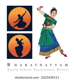 Arte vetorial da mulher de Chennai, Uma ilustração de uma senhora interpretando Bharatanatyam, Uma mulher do sul da Índia vestindo a tradicional Saree