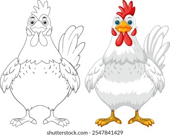 Vector art of a chicken in two styles