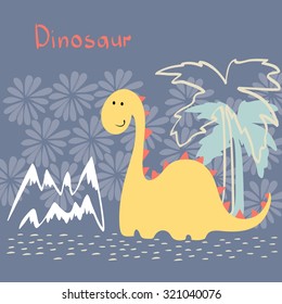 vector art childish card with Cartoon dinosaur