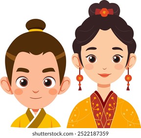 Arte vectorial de una pareja china con atuendo tradicional