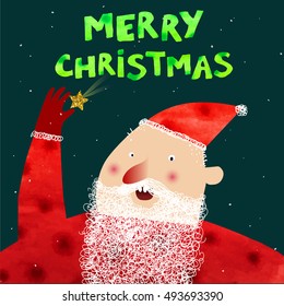 Vector art for Christmas and New Year with cute cartoon Santa Claus. Perfect for invitation, postcards, banners, greeting cards and others.