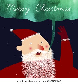 Vector art for Christmas and New Year with cute cartoon Santa Claus. Perfect for invitation, postcards, banners, greeting cards and others.