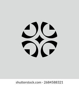 Vector art of circular abstract design with geometric leaf elements