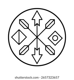 Vector art of a circular graphic design featuring a compass rose
