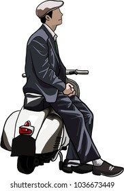 vector art classic man sit down scooter