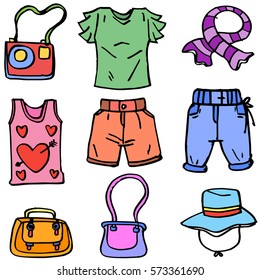 Vector art of clothes fashion women doodles collection