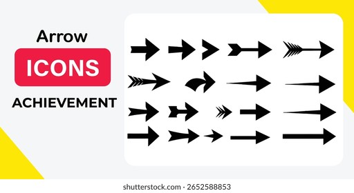 Vector art of collection of black arrow shapes isolated on white background